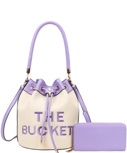 The Bucket Draw String Embroidery Hobo -Shoulder Bag with Wallet BL-9153W LAVENDER